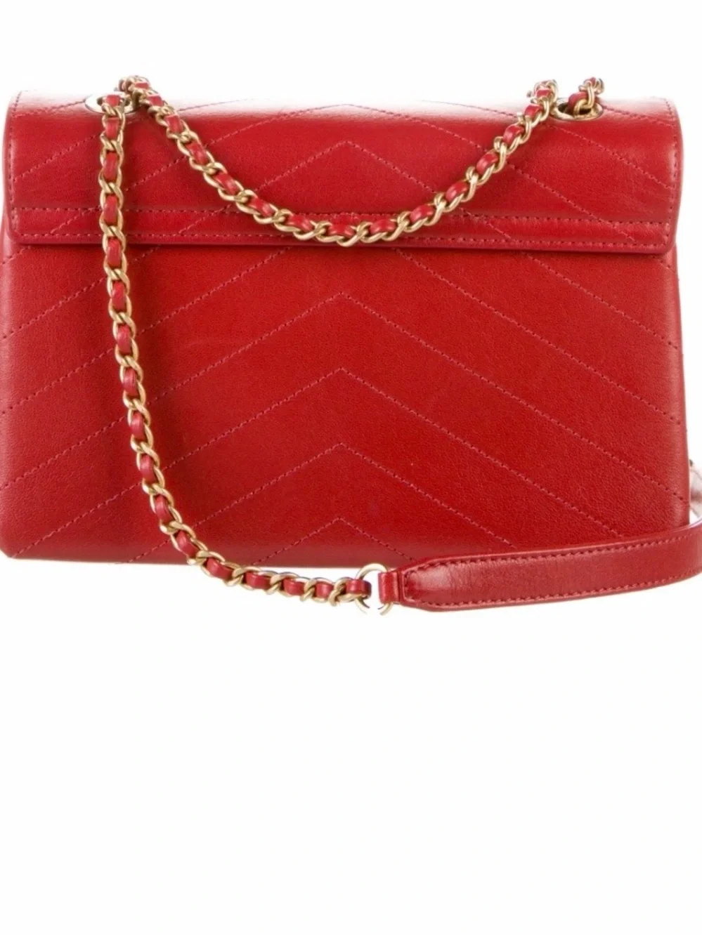 CHANEL Red Chevron Envelope Crossbody Bag with Gold Hardware